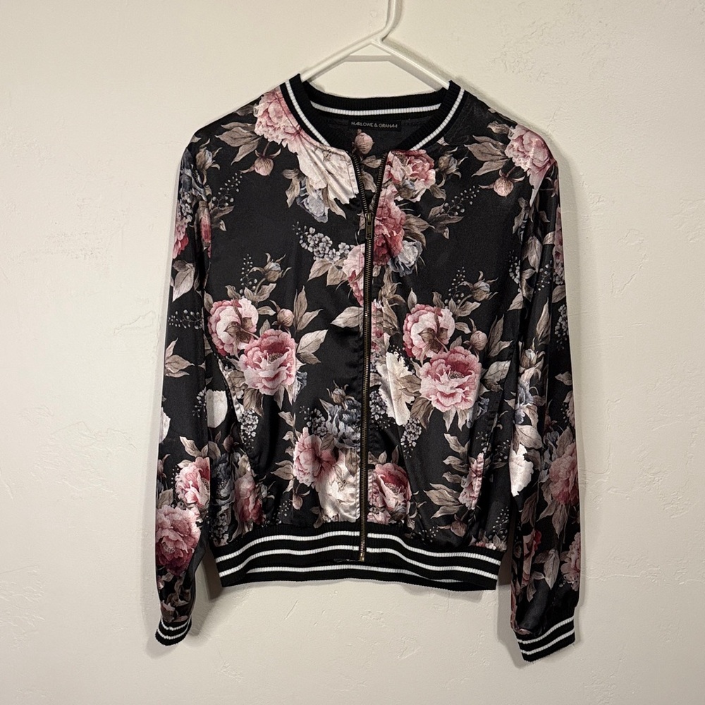 Harlowe & Graham Black Floral Bomber Jacket